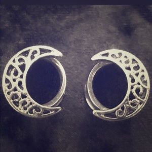 Silver Crescent moon Ear gauges